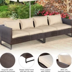 Tangkula 2 Pieces Patio Furniture Sofa Set, Patiojoy Wicker Conversation Set with Cushions and Sofa Clips