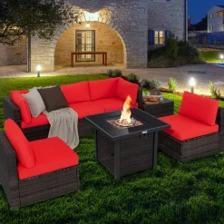 Tangkula 7 Pieces Patio Furniture Set with Fire Pit Table