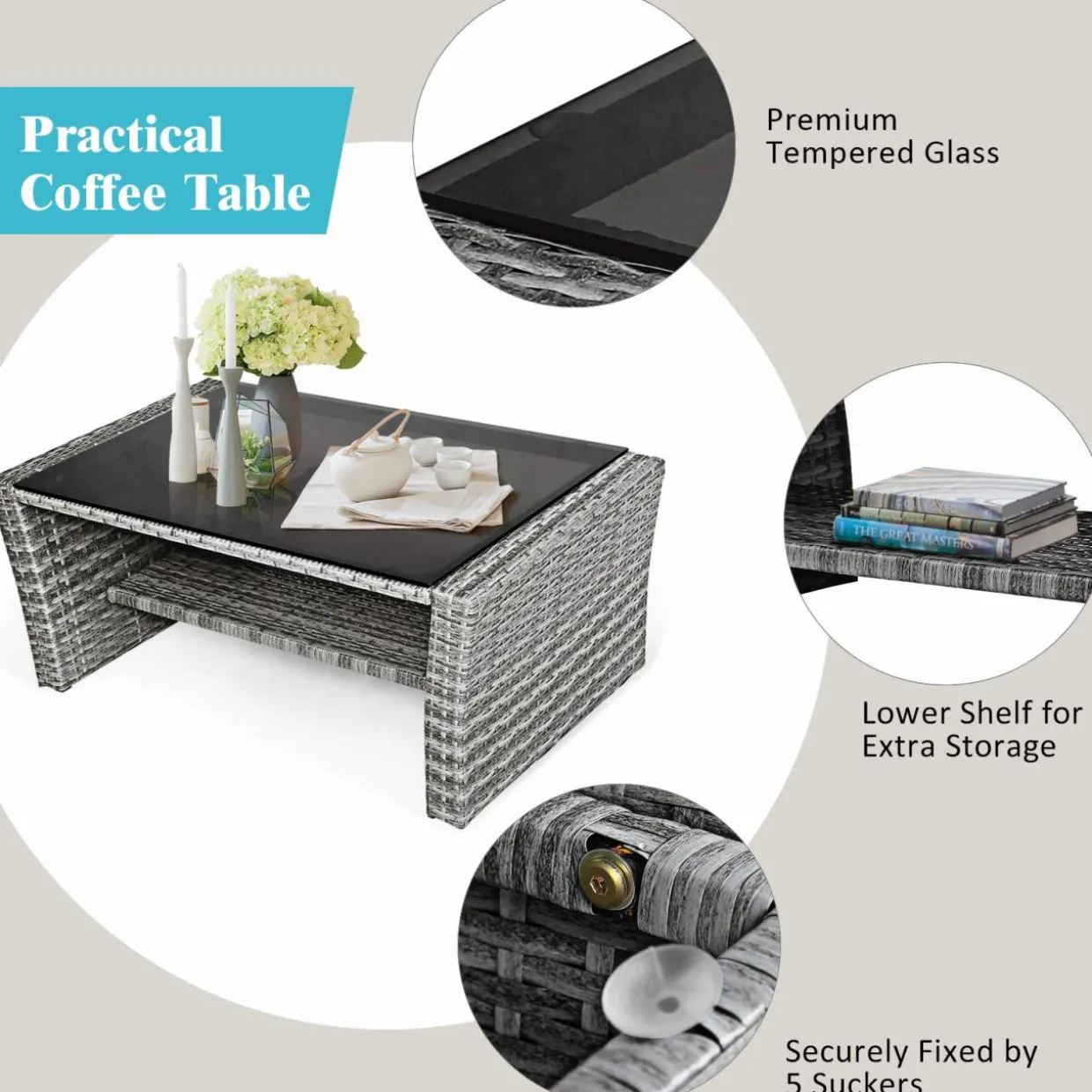 Tangkula 4 Pieces Patio Furniture Set, Outdoor Conversation Set with Cushions and Coffee Table
