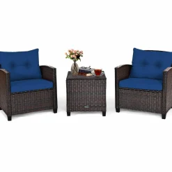 Tangkula 3 Pieces Patio Furniture Set, PE Rattan Wicker 3 Pcs Outdoor Sofa Set