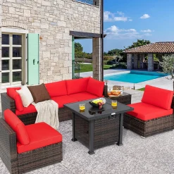 Tangkula 7 Pieces Patio Furniture Set with Fire Pit Table