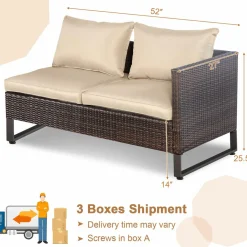 Tangkula 2 Pieces Patio Furniture Sofa Set, Patiojoy Wicker Conversation Set with Cushions and Sofa Clips