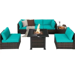 Tangkula 7 Pieces Patio Furniture Set with Fire Pit Table