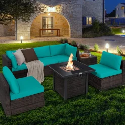 Tangkula 7 Pieces Patio Furniture Set with Fire Pit Table
