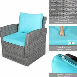 Tangkula 4 Pieces Patio Furniture Set, Outdoor Conversation Set with Cushions and Coffee Table