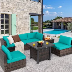 Tangkula 7 Pieces Patio Furniture Set with Fire Pit Table