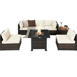 Tangkula 7 Pieces Patio Furniture Set with Fire Pit Table