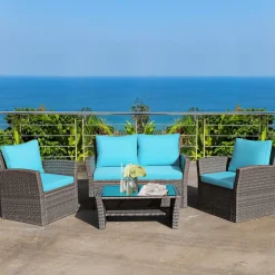 Tangkula 4 Pieces Patio Furniture Set, Outdoor Conversation Set with Cushions and Coffee Table
