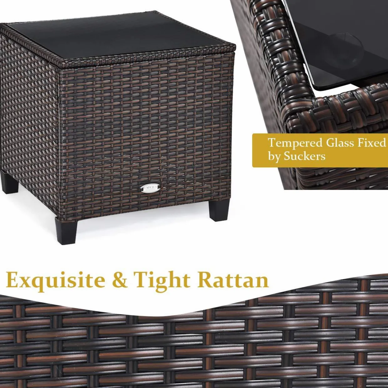 Tangkula 3 Pieces Patio Furniture Set, PE Rattan Wicker 3 Pcs Outdoor Sofa Set