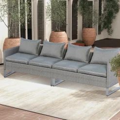 Tangkula 2 Pieces Patio Furniture Sofa Set, Patiojoy Wicker Conversation Set with Cushions and Sofa Clips