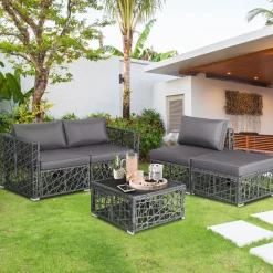 Tangkula 5 Pieces Patio Furniture Set, Patiojoy All Weather Heavy Duty Outdoor PE Rattan (Grey)