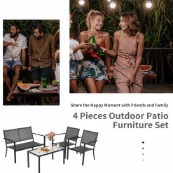 Tangkula 4 Pieces Patio Furniture Set, Outdoor Sectional Conversation Set