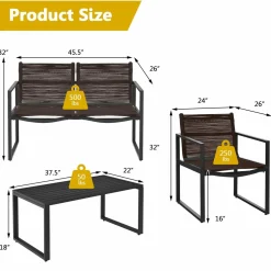 Tangkula 4 Pieces Patio Furniture Set, Outdoor Conversation Sofa Set with Coffee Table