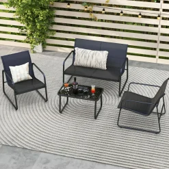 Tangkula 4 Pieces Patio Furniture Set, Outdoor Conversation Set with Tempered Glass Coffee Table