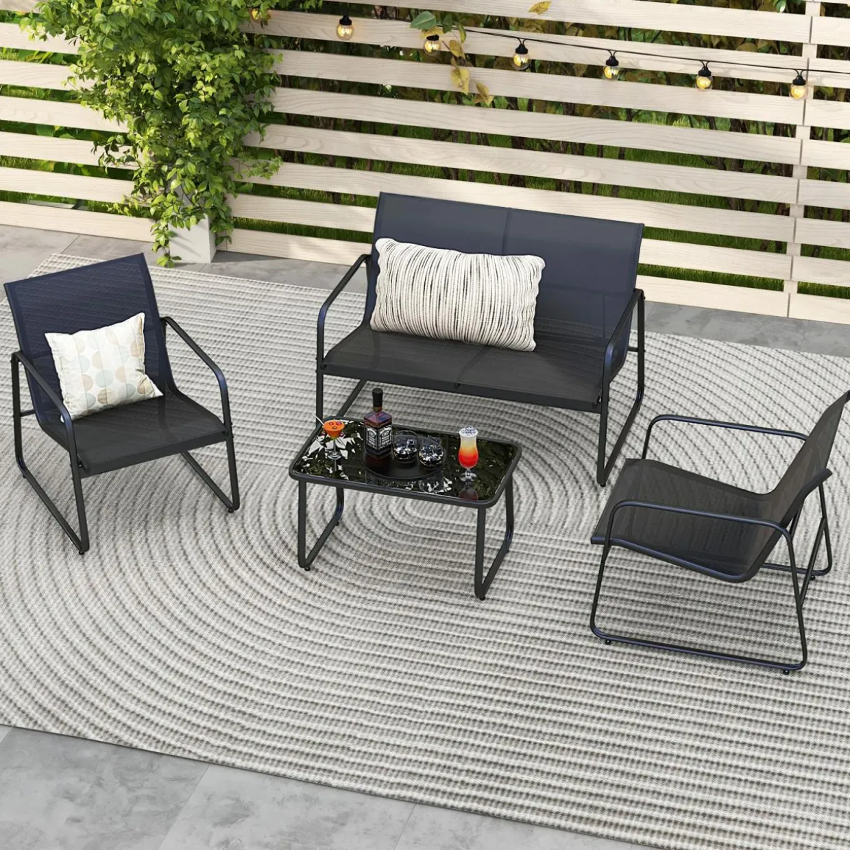Tangkula 4 Pieces Patio Furniture Set, Outdoor Conversation Set with Tempered Glass Coffee Table