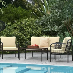 Tangkula 4 Pieces Patio Furniture Set, Outdoor Wicker Conversation Bistro Set
