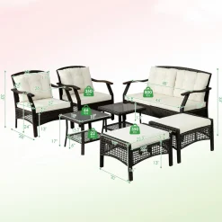 Tangkula 7 Pieces Patio Furniture Set, Outdoor Rattan Conversation Set with Waterproof Cover
