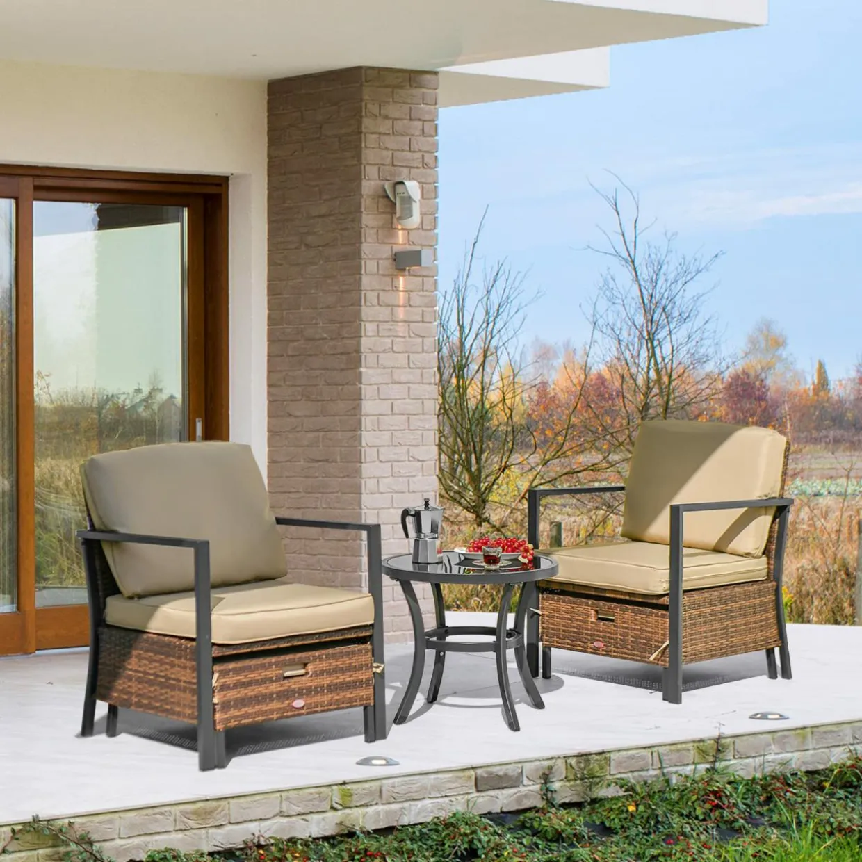 Tangkula 5 Pieces Patio Furniture Set, Space Saving All Weather PE Wicker Chairs and Table Set with Soft Cushions
