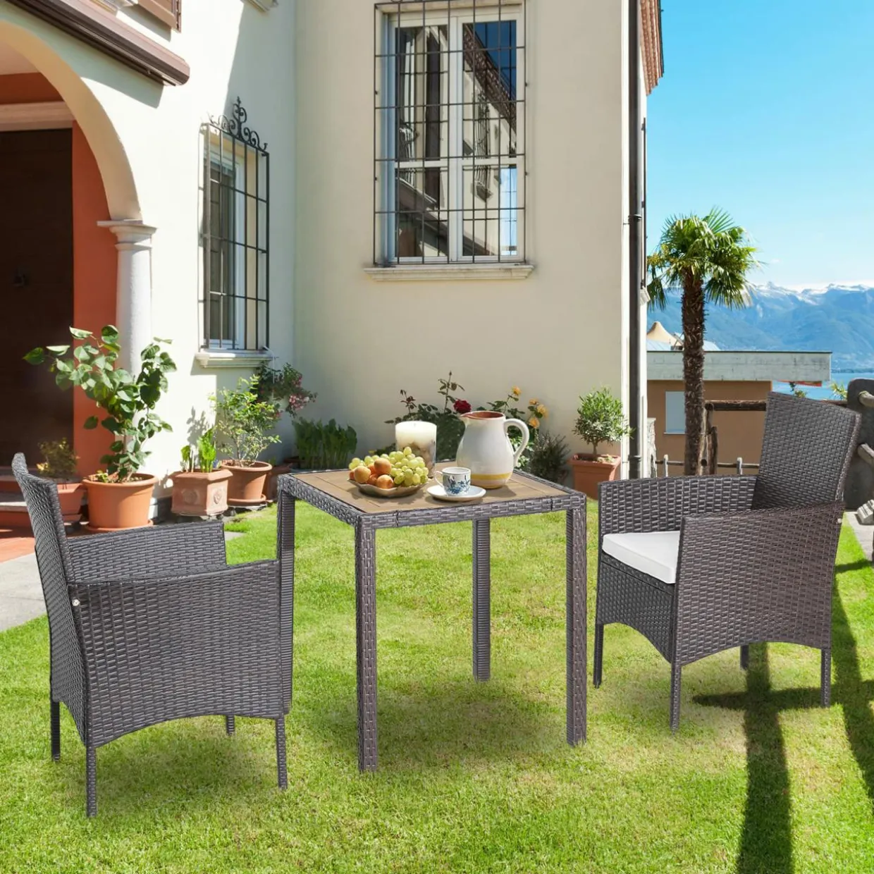 Tangkula 3 Pieces Patio Furniture Set, Outdoor Mix Brown Wicker Dining Set