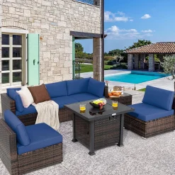 Tangkula 7 Pieces Patio Furniture Set with Fire Pit Table