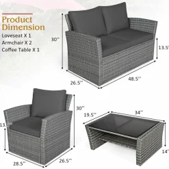 Tangkula 4 Pieces Patio Furniture Set, All Weather Outdoor Sectional Rattan Sofa Set