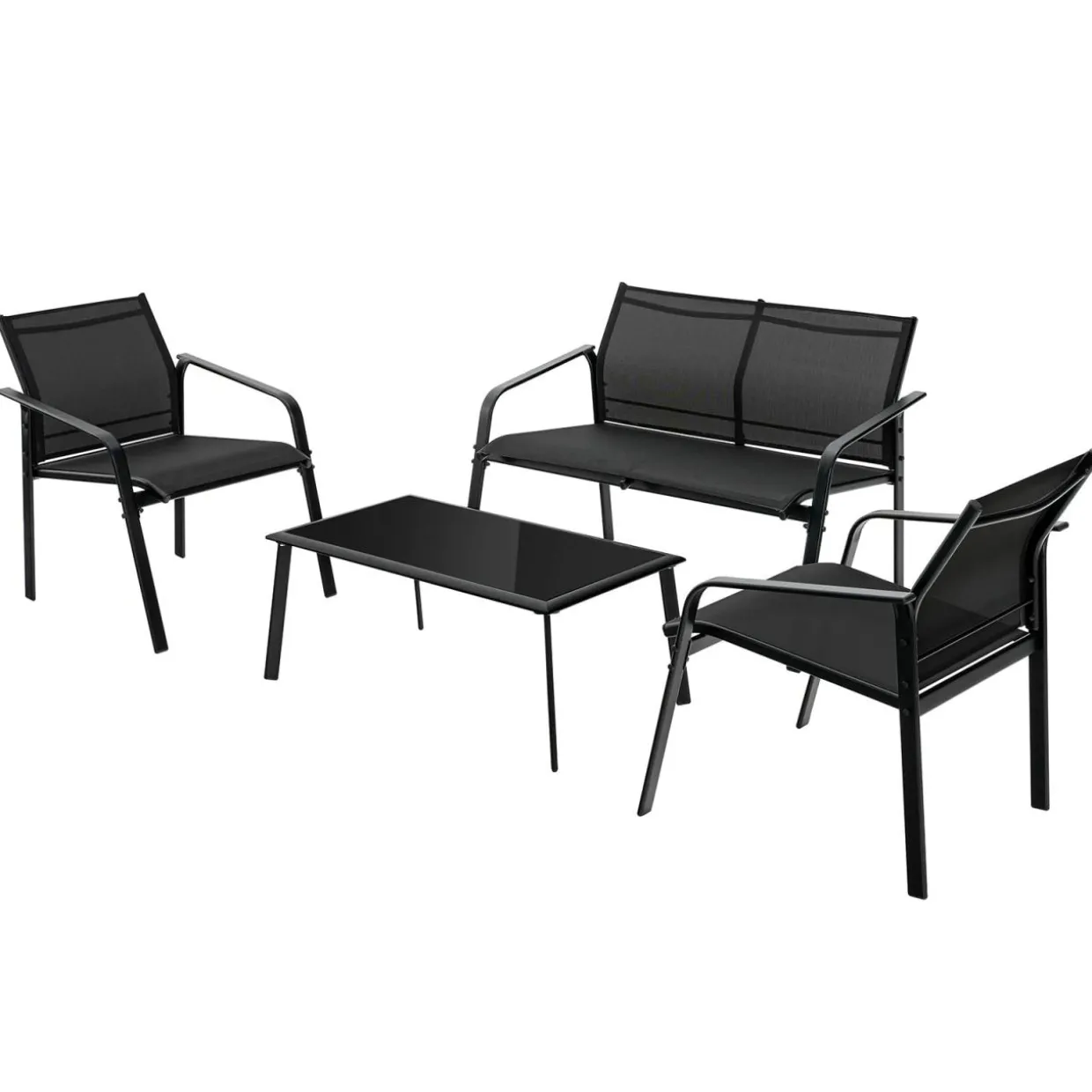 Tangkula 4 Pieces Patio Furniture Set, Outdoor Conversation Set with Tempered Glass Coffee Table