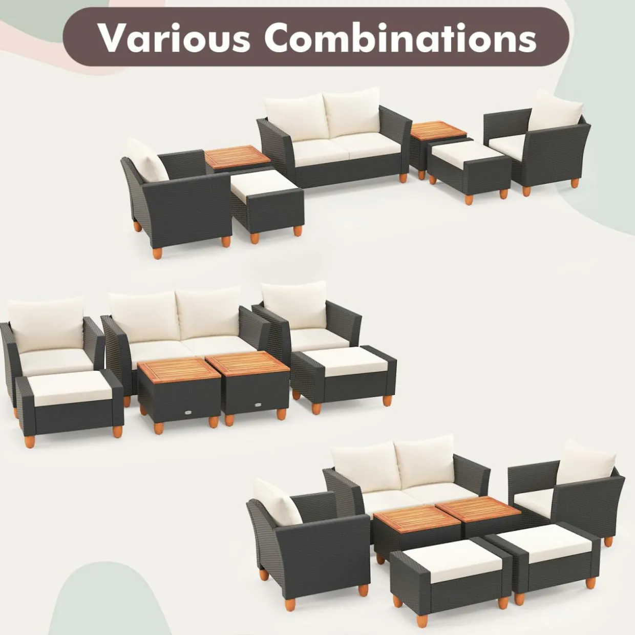 Tangkula 7 Pieces Patio Furniture Set, PE Rattan Sectional Sofa Set with Loveseat