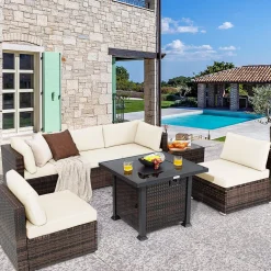 Tangkula 7 Pieces Patio Furniture Set with Fire Pit Table
