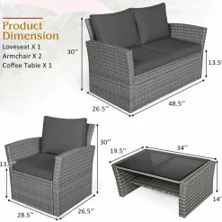 Tangkula 4 Pieces Patio Furniture Set, Outdoor Conversation Set with Cushions and Coffee Table