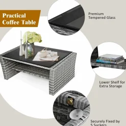 Tangkula 4 Pieces Patio Furniture Set, Outdoor Conversation Set with Cushions and Coffee Table