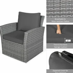 Tangkula 4 Pieces Patio Furniture Set, Outdoor Conversation Set with Cushions and Coffee Table