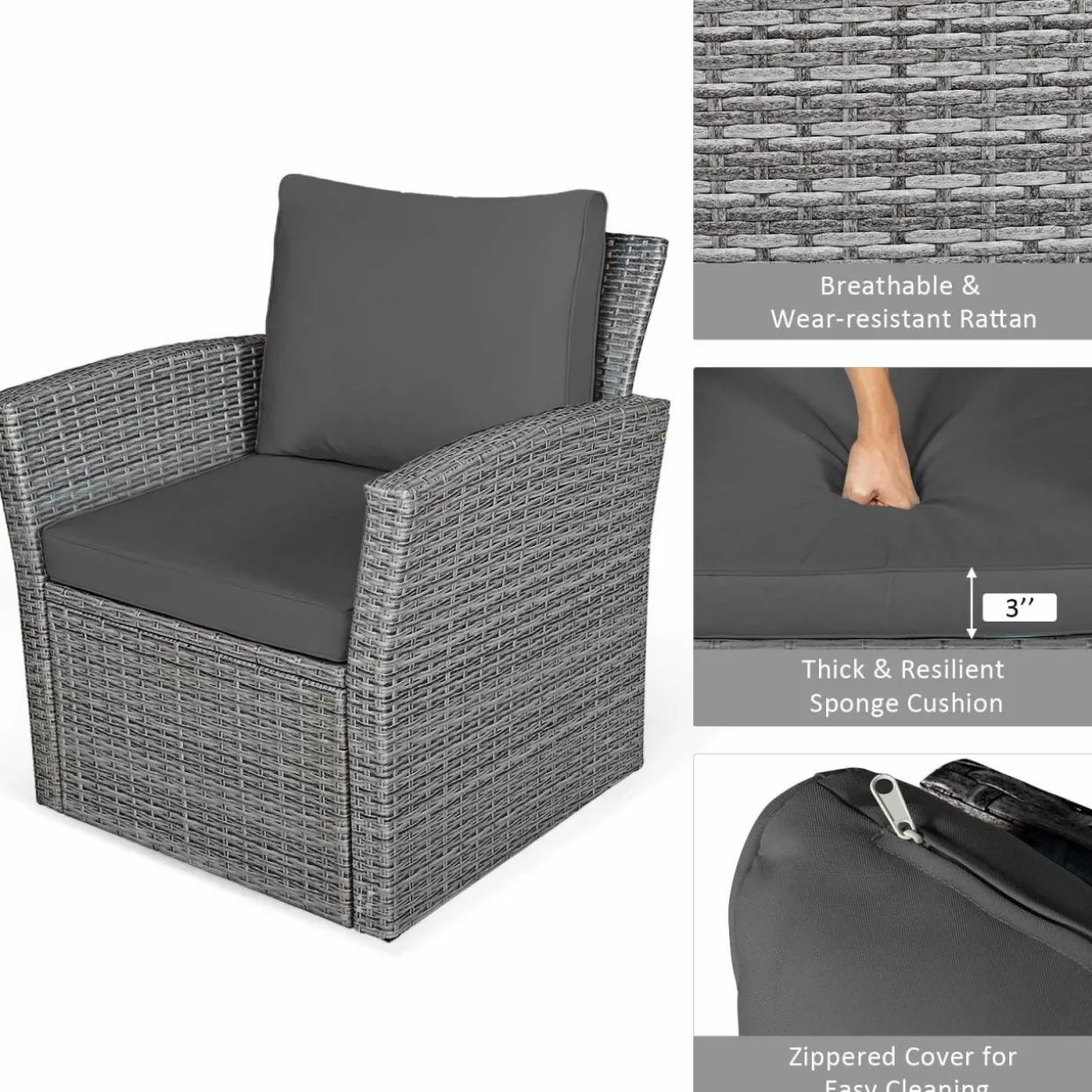 Tangkula 4 Pieces Patio Furniture Set, Outdoor Conversation Set with Cushions and Coffee Table