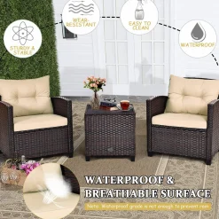 Tangkula 3 Pieces Patio Furniture Set, PE Rattan Wicker 3 Pcs Outdoor Sofa Set