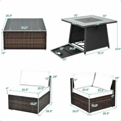 Tangkula 7 Pieces Patio Furniture Set with 35” 50000 BTU Propane Gas Fire Pit Table & Waterproof Cover for Firpit