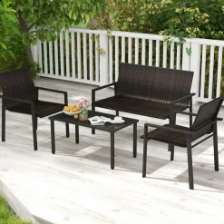 Tangkula 8 Pieces Patio Furniture Set, Patiojoy Heavy Duty Galvanized Metal Frame Outdoor Wicker Table and Chairs Set
