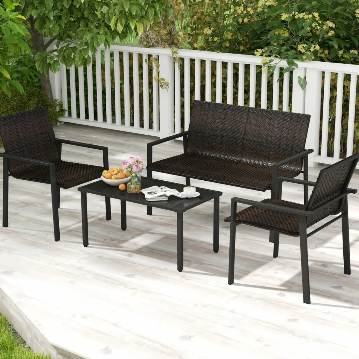 Tangkula 8 Pieces Patio Furniture Set, Patiojoy Heavy Duty Galvanized Metal Frame Outdoor Wicker Table and Chairs Set