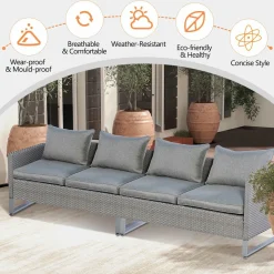 Tangkula 2 Pieces Patio Furniture Sofa Set, Patiojoy Wicker Conversation Set with Cushions and Sofa Clips