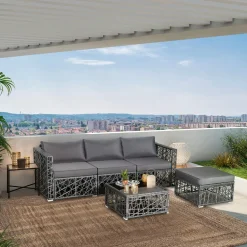 Tangkula 5 Pieces Patio Furniture Set, Patiojoy All Weather Heavy Duty Outdoor PE Rattan (Grey)