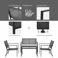 Tangkula 4 Pieces Patio Furniture Set, Outdoor Sectional Conversation Set