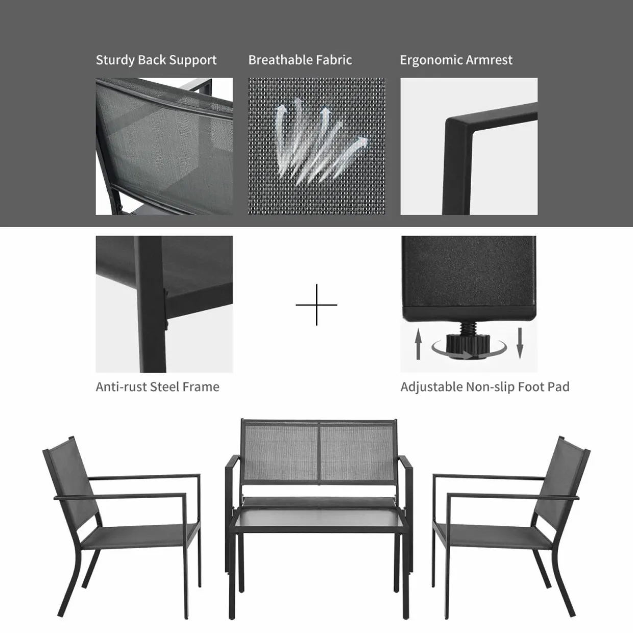 Tangkula 4 Pieces Patio Furniture Set, Outdoor Sectional Conversation Set