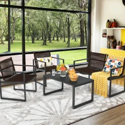 Tangkula 4 Pieces Patio Furniture Set, Outdoor Conversation Sofa Set with Coffee Table