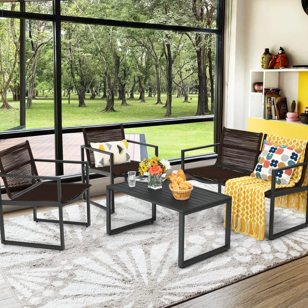 Tangkula 4 Pieces Patio Furniture Set, Outdoor Conversation Sofa Set with Coffee Table