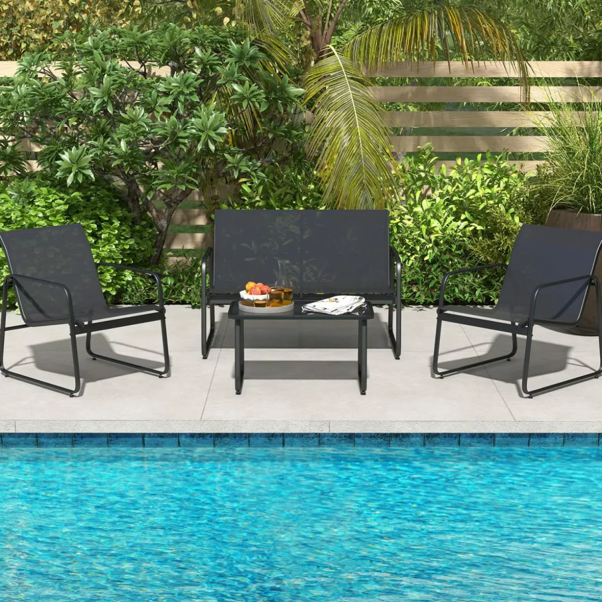 Tangkula 4 Pieces Patio Furniture Set, Outdoor Conversation Set with Tempered Glass Coffee Table