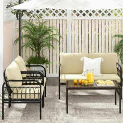 Tangkula 4 Pieces Patio Furniture Set, Outdoor Wicker Conversation Bistro Set