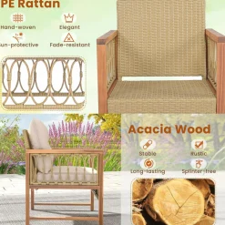 Tangkula 3 Pieces Patio Furniture Set, Outdoor PE Wicker Conversation Bistro Set with Acacia Wood Frame