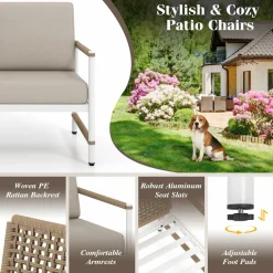 Tangkula 2 Pieces Patio Furniture Set, Outdoor Aluminum Conversation Set with Thick Cushions