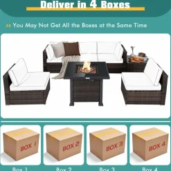 Tangkula 7 Pieces Patio Furniture Set with Fire Pit Table