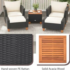 Tangkula 5 Pieces Patio Furniture Set, PE Rattan Chairs with Storage Table
