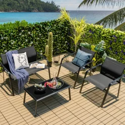 Tangkula 4 Pieces Patio Furniture Set, Outdoor Conversation Set with Tempered Glass Coffee Table