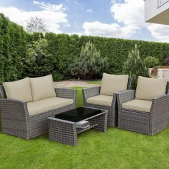 Tangkula 4 Pieces Patio Furniture Set, Outdoor Conversation Set with Cushions and Coffee Table